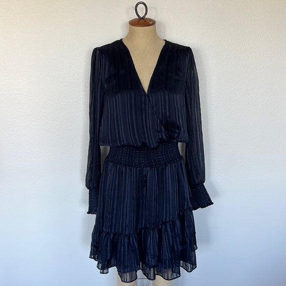 MICHAEL Michael Kors Dresses & Skirts - Michael Kors Sheer Surplice Neckline Short Evening Dress in Midnight Blue